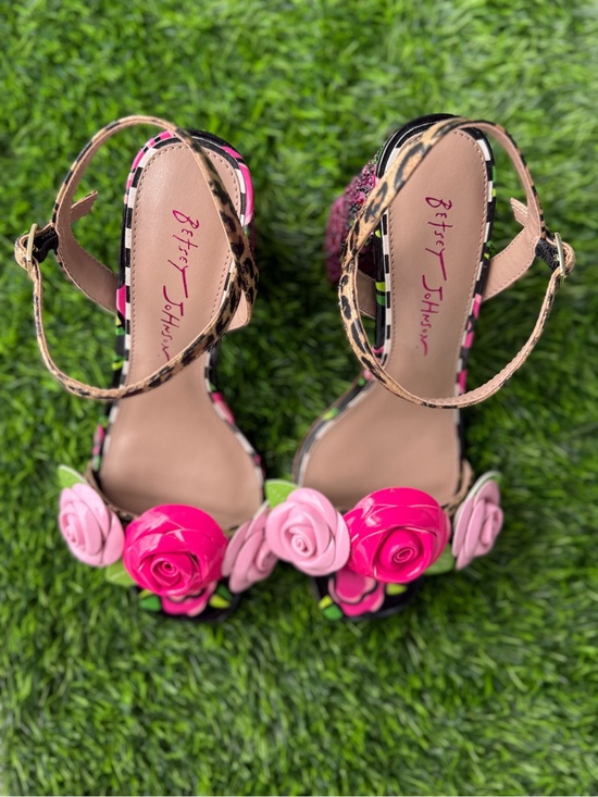 Betsey Johnson Shoes - Betsey Johnson Pink & Hot Pink Floral Leopard-Trim Heels